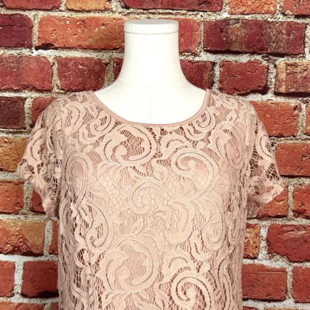 Adrianna Papell Women's Blush Pink Crochet Short Sleeve Top‎ Size Medium ECU - Picture 2 of 10
